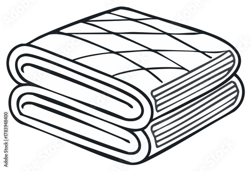 Two neatly folded quilted blankets or comforters stacked, minimal line art illustration