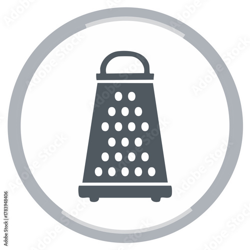 Iconic illustration of a grater within a circular frame for cooking concepts
