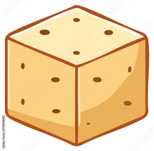 Simple cartoon style yellow cracker biscuit cube with brown spots illustration