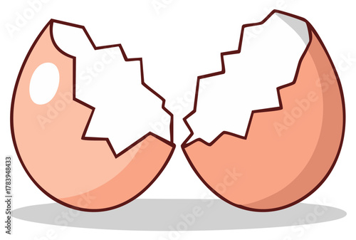 Cracked eggshell halves revealing white interior and shadow underneath