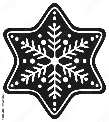 Stylized Gingerbread Star Cookie with Snowflake Decoration Winter Holiday Design