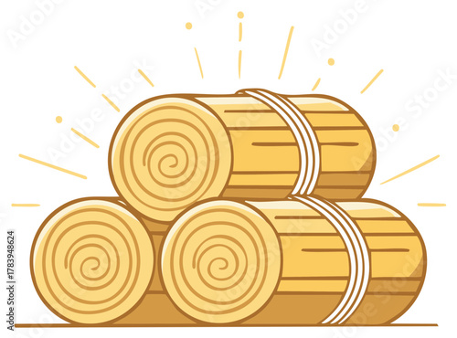 Cartoon illustration of stacked round hay bales representing harvest time and agriculture