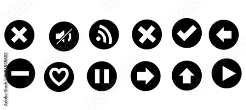 Collection of Essential User Interface Icons in Black and White for Modern Application Design and Website Development Featuring Navigation Controls and Communication Symbols