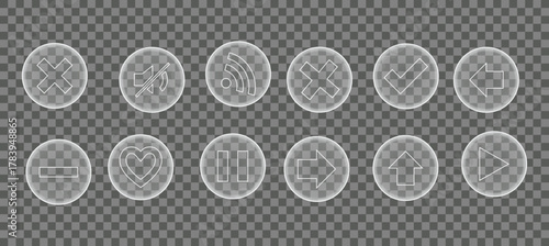 Set of Transparent Circular Buttons with White Line Icons for Web Design and User Interface emphasizing versatility and modern design with a clean aesthetic