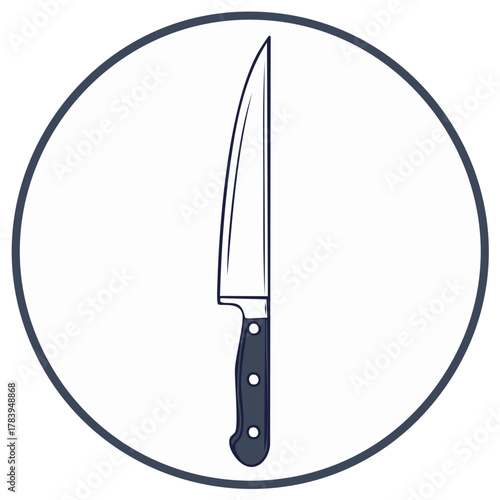 Stylized Chef's Knife Utensil Icon in Circular Frame for Culinary and Kitchen Design