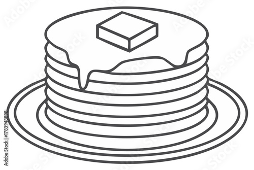 Pancake Stack with Butter and Syrup Outline Icon Design on Plate Delicious Breakfast Food