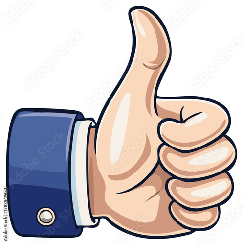 Cartoon Hand in Suit Sleeve Giving Thumbs Up Gesture, Approval Concept