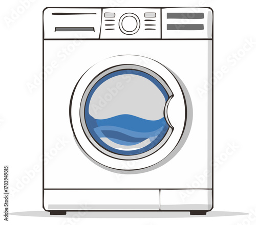 Simple illustration of a front loading washing machine with water inside the drum.