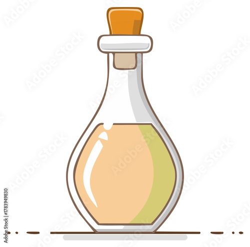 Cartoon Potions Bottle Illustration, Fantasy Magic Elixir, Vintage Style Vessel With Cork Stopper