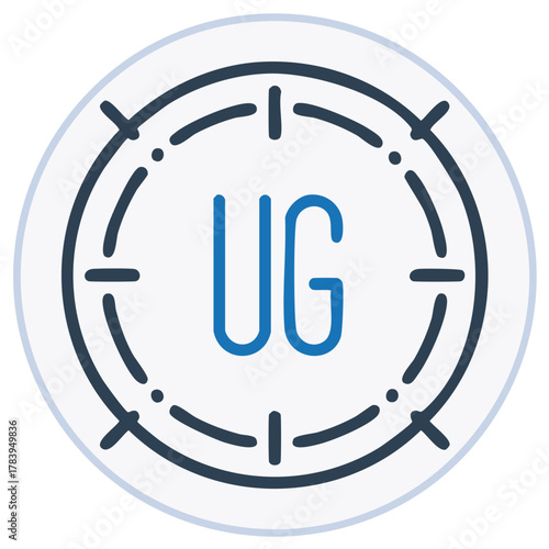 Stylized target reticle with UG letters inside a circle outline