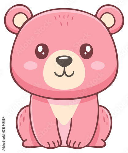 Adorable Pink Teddy Bear Cub Sitting Cute Kawaii Character Illustration