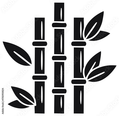 Simple black bamboo stalks and leaves icon a symbol of zen nature and Asian culture