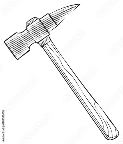 Vintage Pickaxe Tool Black and White Line Art Illustration