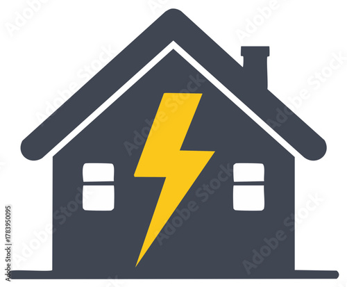 House with Lighting Strike Symbol, Electrical Hazard in Building
