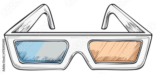 Hand drawn 3D Glasses Sketch for cinema or virtual reality experiences