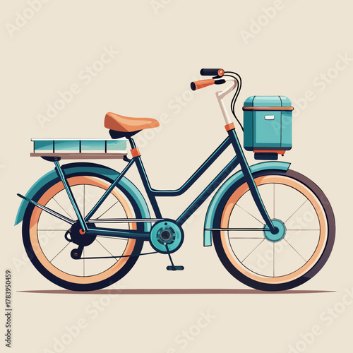 Retro style bicycle with front basket and rear rack carrying a package