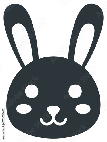 Minimalist rabbit illustration. Cartoon bunny face with smiling expression. Pet vector design