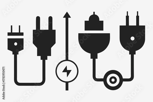 Diverse black electric plugs with cord showcase modern energy solutions for your home