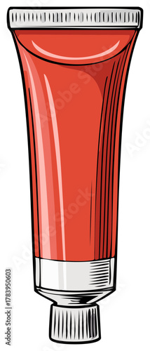 Red Cream Tube with Silver Cap and Cap