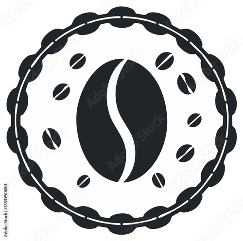 Vintage style coffee bean logo icon in a decorative circular frame for cafe or roastery branding