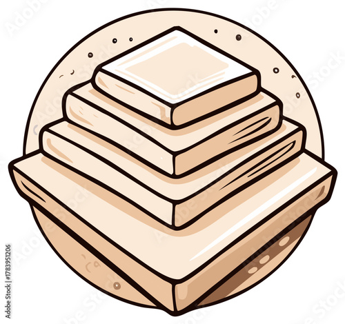 A pyramid of stacked tofu blocks, a hand drawn vector illustration for vegan and vegetarian protein