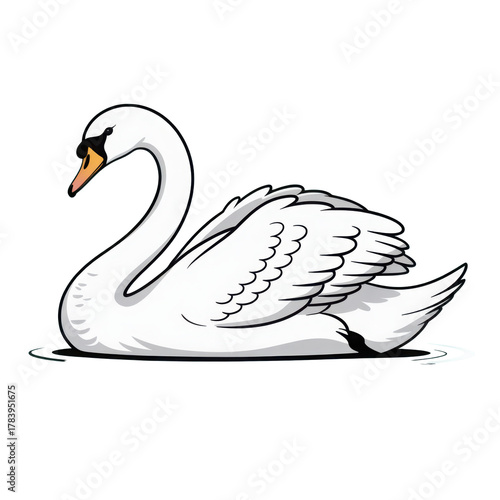 Fototapeta Naklejka Na Ścianę i Meble -  White swan swimming illustration isolated on transparent background