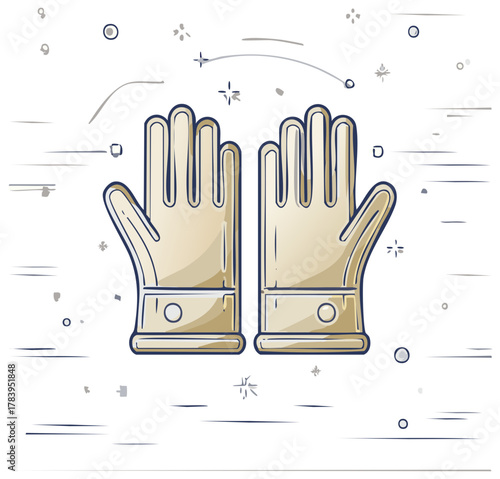 Pair of Work Gloves Illustrated Design Clean Style Protective Handwear