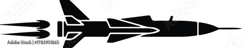 Illustrator Combat jet fighter with missile flame Silhouette vector