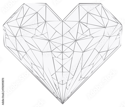Crystalline heart shaped diamond illustration with geometric low poly facets