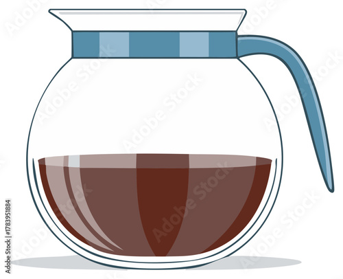 Illustration of a glass coffee pot filled with rich dark brewed coffee ready to be served