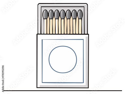 Open matchbox filled with many wooden matches cartoon flat style vector graphic design illustration art