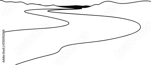 Illustrator curving river path leading to mountains Silhouette vector