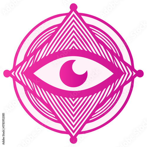 Abstract Pink Eye Symbol in Circle with Line Details and Geometric Design