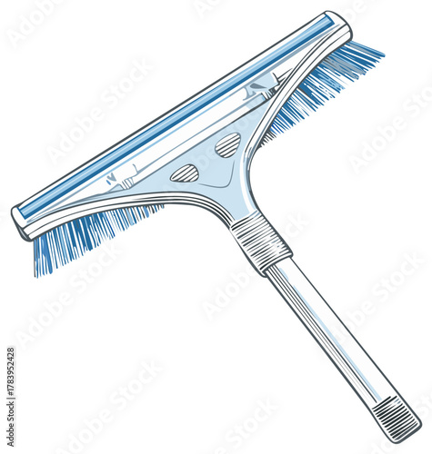 Hand drawn sketch illustration of a window squeegee and brush cleaning tool