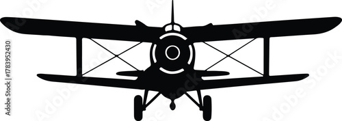 Illustrator Front facing biplane airplane vintage design Silhouette vector