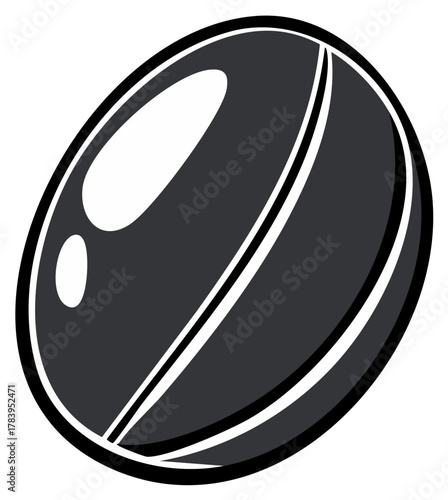 Stylized monochrome rugby ball with glossy highlights against a white backdrop sport equipment