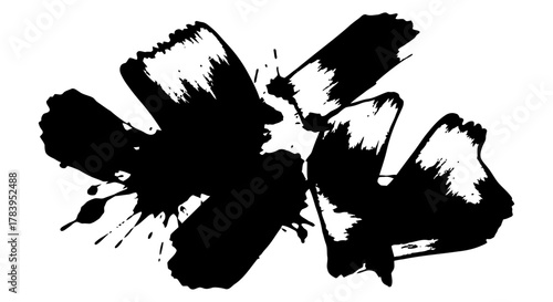 Bold abstract brushstrokes in black ink create a dynamic and striking artistic statement for modern design applications