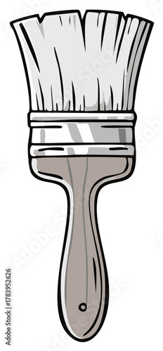 Illustration of a Paintbrush with Gray Bristles and Handle for Painting Walls, Arts, and Crafts