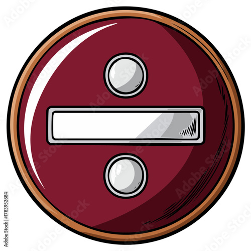 Simple maroon circular icon showing a division symbol with white elements and a thick brown ring