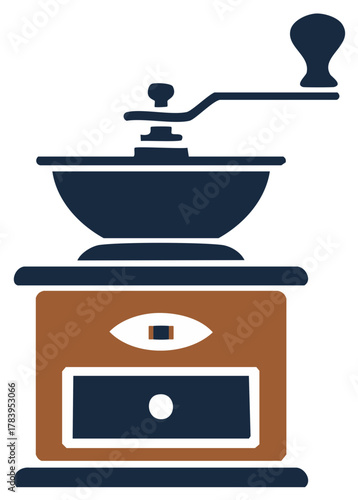 Stylized Coffee Grinder Illustration, Manual Grinding Equipment Graphic