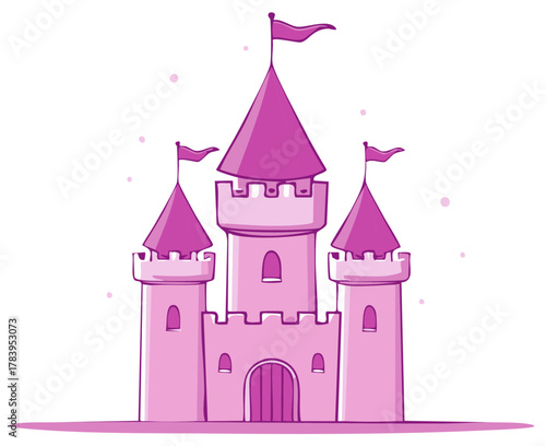 Whimsical Pink Castle With Flags And Sparkles Childrens Fantasy Architecture
