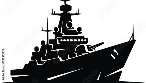 Illustrator Naval warship detailed black shape silhouette vector