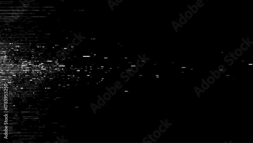 Abstract glitch background with horizontal lines and scattered pixels. Digital data distortion and error concept for screen, video, or presentation.