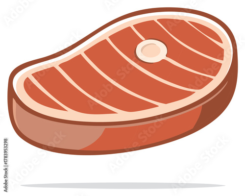 A vibrant flat vector illustration of a raw beef steak with grill marks and bone