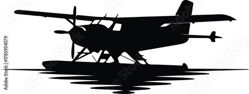 Illustrator Seaplane flying on water transportation landscape Silhouette vector