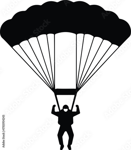 Illustrator Skydiver silhouette falling with parachute in the air vector