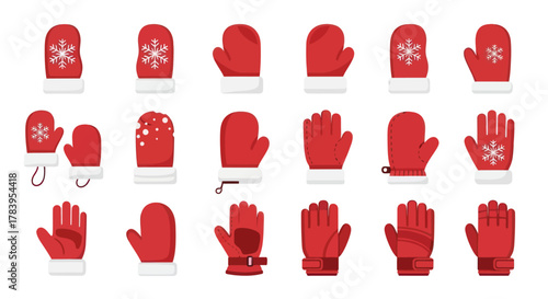 Collection of Red Winter Mittens with Various Designs and Styles.