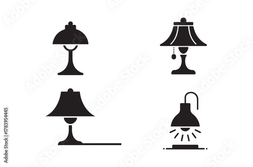 Lamp Light Silhouette Vector Icon. Table Lamp, Home Decor, Interior Lighting Design