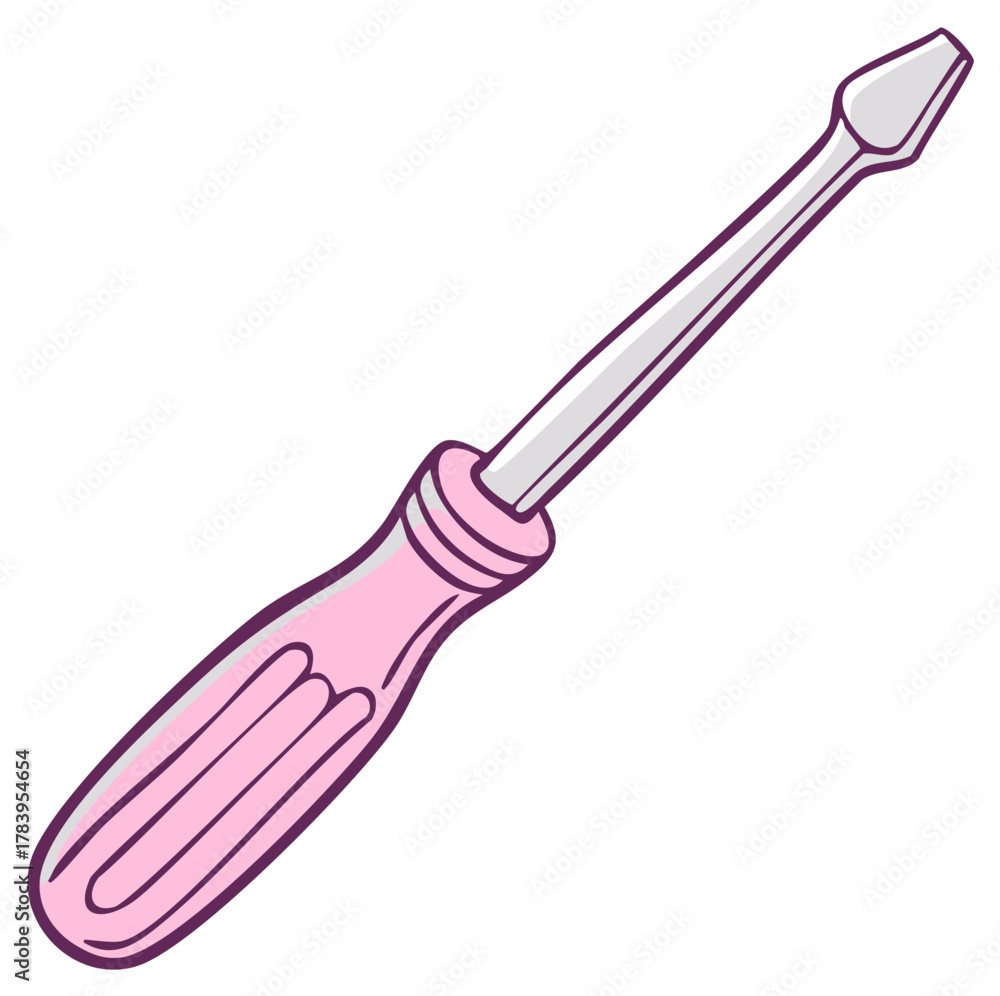 Fototapeta premium Pink and Silver Screwdriver Cartoon Isolated on White Background