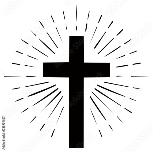 Christian Cross Symbol Silhouette with Rays of Light Faith Hope Religion